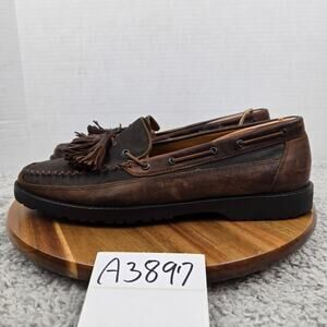 Cole Haan Mens 11M Country Brown Leather Two Tone Tasseled Lug Sole Daily Loafer